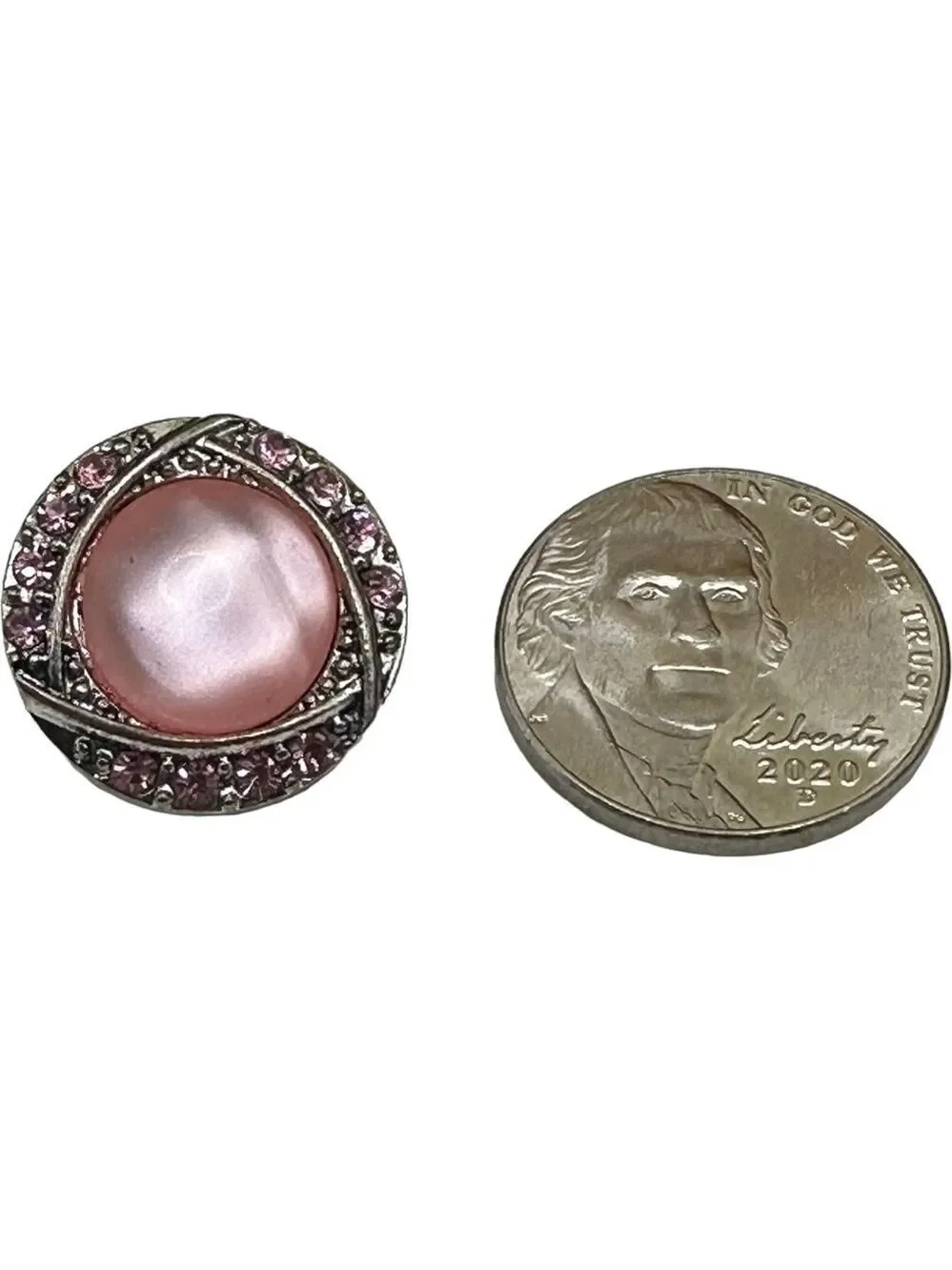 Ginger Snap #23 - “Pearly Pink Round Snap W/ Pink Stones” For 18mm Snap Jewelry